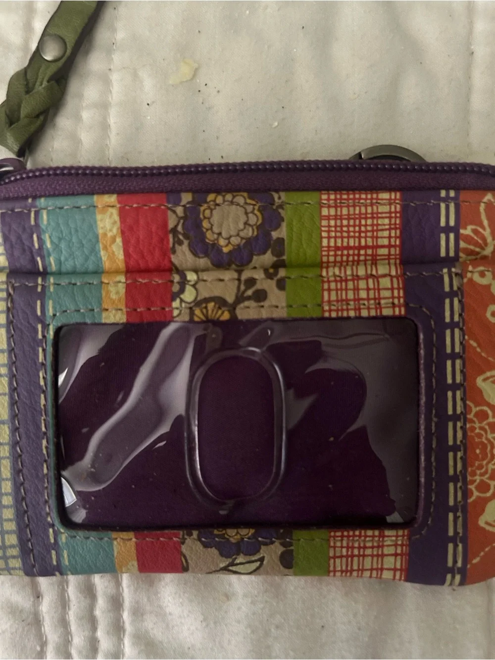 Fossil Striped Multicolor Key Coin Card Pouch with Purple Trim - Picture 7 of 7